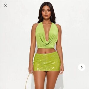 Fashion Nova Lime Sequin Mini Skirt